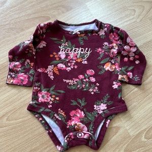 8/$25 Carter’s Happy Floral Maroon Long Sleeve Onesie Size 9 months
